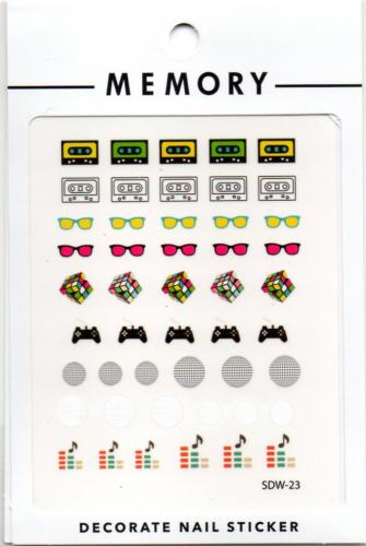 MEMORY ウォーター ネイル シール SDW-23 カセットテープ ルービックキューブ ゲーム イコライザー
